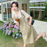 学院风假两件背带连衣裙女夏2024新款小个子学院风奶甜初恋桔梗风，女装连衣裙，浙宝152