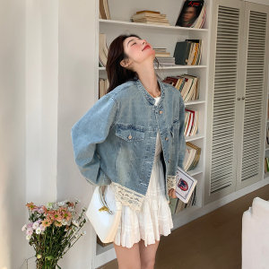 今年流行爆款蕾丝拼接牛仔外套女2025春季新款独特漂亮小个子上衣图片