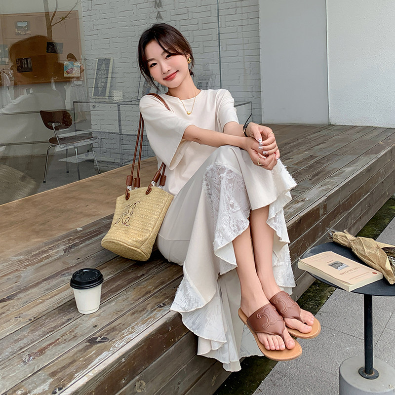 法式气质拼接鱼尾连衣裙女2025夏季新款韩版宽松显瘦减龄T恤长裙,女装连衣裙,浙宝152