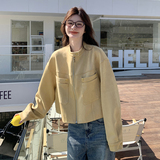 卡其色立领麂皮绒短外套女春季2025新款韩版小个子设计感夹克上衣，女装短外套，浙宝152