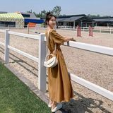 黄色连衣裙薄款夏季女2024新款法式茶歇裙设计感小众收腰气质长裙，女装连衣裙，浙宝152