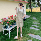 学院风假两件背带连衣裙女夏2024新款小个子学院风奶甜初恋桔梗风，女装连衣裙，浙宝152