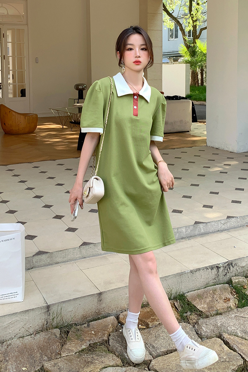 绿色polo连衣裙女夏2025新款休闲T恤裙减龄漂亮洋气基础款卫衣裙,女装连衣裙,浙宝152