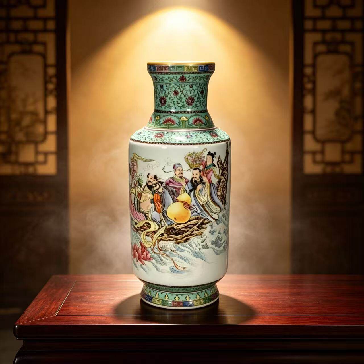 仿古手绘珐琅彩瓷器景德镇陶瓷描金花瓶家居客厅插花博古架老摆件