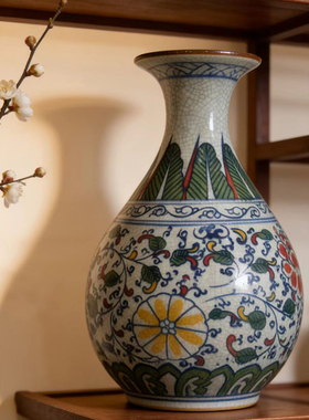 仿古手绘青花瓷收藏品景德镇陶瓷花瓶客厅插花博古架书房装饰摆件