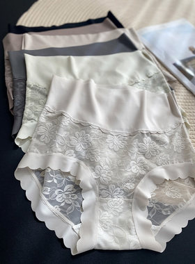 秋季80166新款时尚蕾丝中高腰包臀无痕内裤女桑蚕丝透气裆三角裤