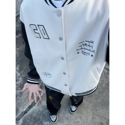 美式复古开衫钉珠珍珠刺绣夹克