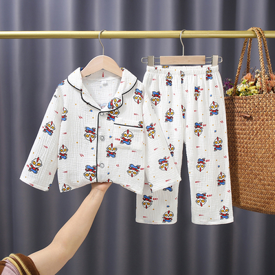 春夏女童A类双层纯棉纱睡衣