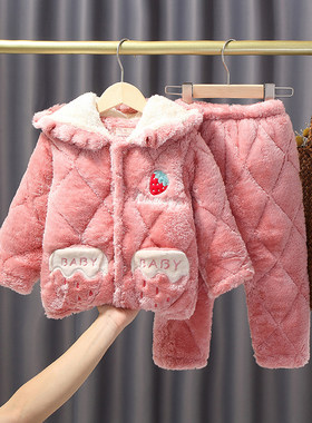 新品女童冬季加厚夹棉女孩家居服