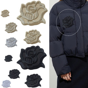 卡其浅灰自粘羽绒服衣服的补丁贴刺绣贴装饰diy无痕修复破口贴花