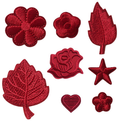 酒红色布贴自粘免缝全刺绣补丁贴衣服破洞无痕修复贴花裤裙子装饰