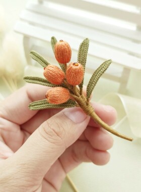 沙棘果胸针微钩diy材料包