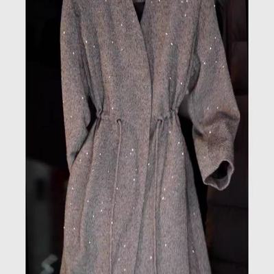 灰色亮片收腰针织开衫外套简单大方高级感中长款上衣女遮屁股洋气