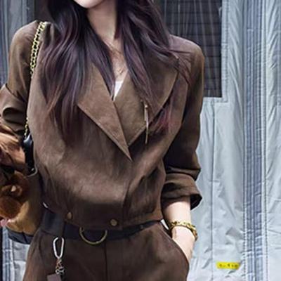 2025超火秋季一整套轻奢高级感富家千金又酷又飒咖色外套套装裤女