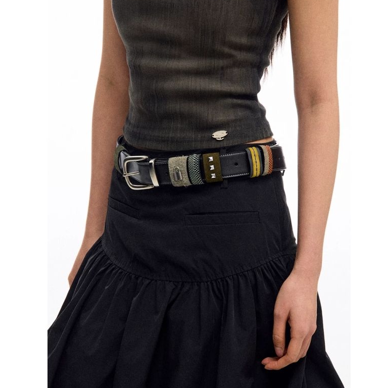 thumbnail for Building Block Belt, Color-Blocked Rivet Niche Design Belt, Versatile