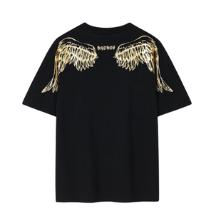 Boy's黑金色短袖T恤潮牌男女同款翅膀印花圆领潮流上衣