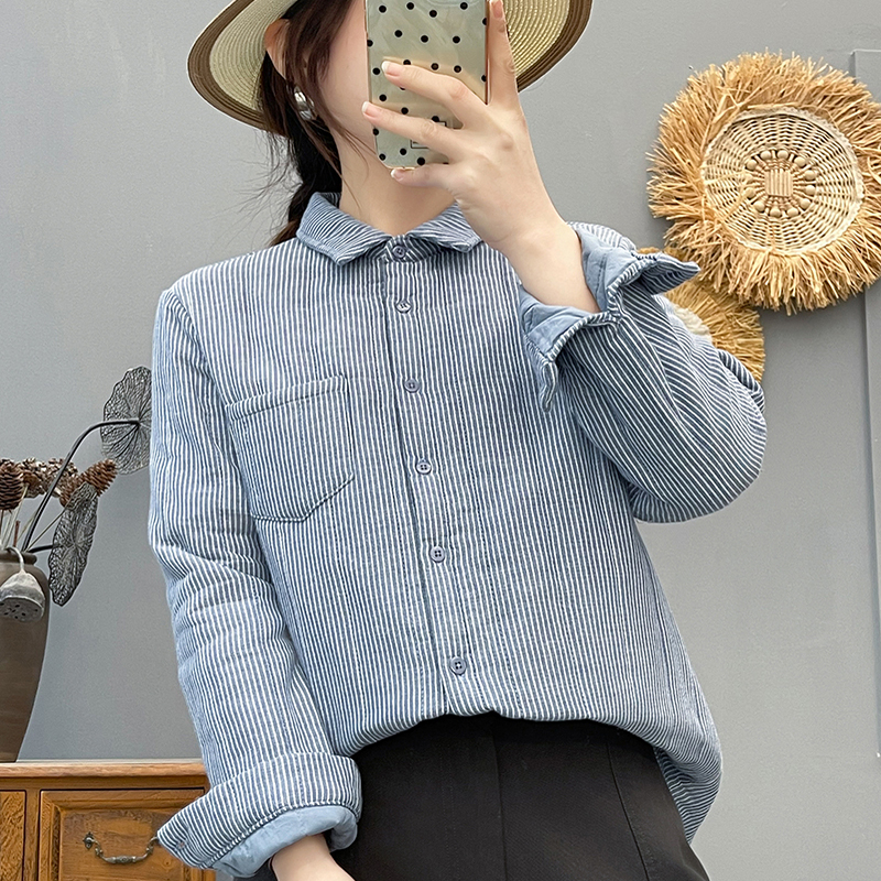 冬季新款全棉夹棉保暖打底衬衫女