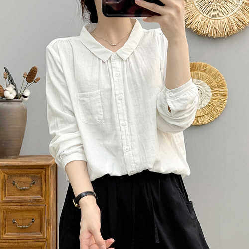 宽松韩版长袖全棉棉纱女士衬衫