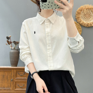 女宽松百搭刺绣设计感休闲衬衣上衣 衬衫 春秋新款 全棉磨毛刺绣长袖