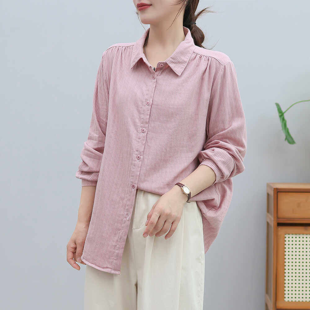 宽松韩版长袖全棉棉纱衬衫女