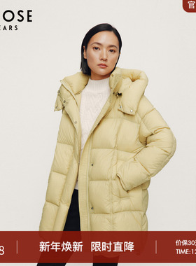 艾诺丝2025冬季新品保暖通勤鹅绒羽绒服连帽中长款冬外套31110031