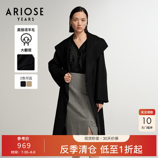 绵羊毛山羊绒大翻领系带呢大衣毛呢外套女21032325 艾诺丝雅诗冬季