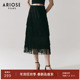 艾诺丝雅诗 气质压褶松紧腰流苏半身裙女中长蛋糕裙春季 40223555