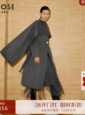 ARIOSE 100%绵羊毛设计感呢大衣女2024冬季披肩外套31112340