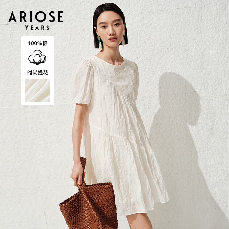 ARIOSEYEARS夏季新品时尚气质100%棉提花娃娃短袖公主裙30539030