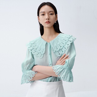 【廖廖粉丝专享】ARIOSEYEARS百搭通勤蕾丝雪纺衫2042500