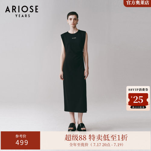 ARIOSEYEARS43.7%三醋酸字母圆领坎肩无袖收腰连衣裙春女40229070