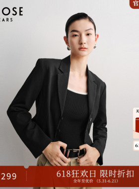 艾诺丝雅诗春季新品黑色摩登收腰西装外职场通勤百搭女装40311337
