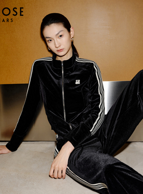 ARIOSEYEARS 撞色白条运动休闲丝绒外套女2024春季修身30821038