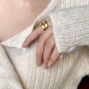 瑰丽绝伦～共生相连葫芦戒指粗款欧美风力量感可水洗18K包金指环