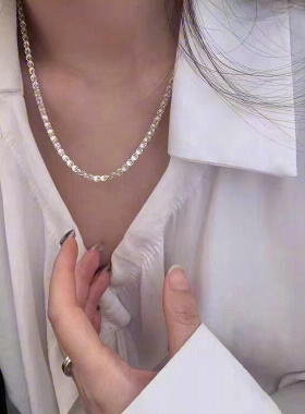 明媚大气简约高级包金厚实素项链