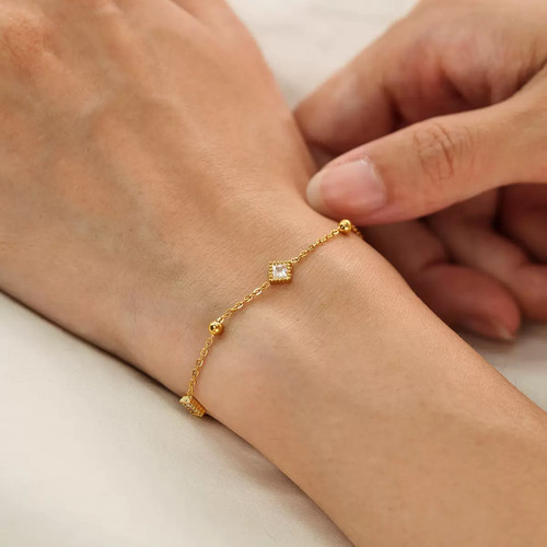 万年经典百搭款!日系极光方糖小巧精致闪钻款不掉色轻奢手链手饰