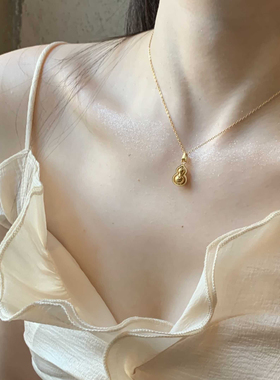 金色福禄双全十字项链女镶边葫芦吊坠套链轻奢高级感古法锁骨链女