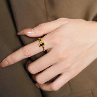 可水洗百搭显白王牌！至简至上复古风黑色小方贝母戒指强保色指环