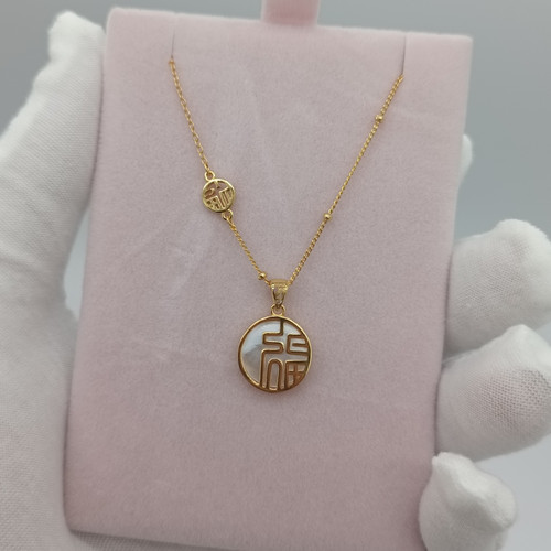 精致复古天然白贝母福牌项链气质