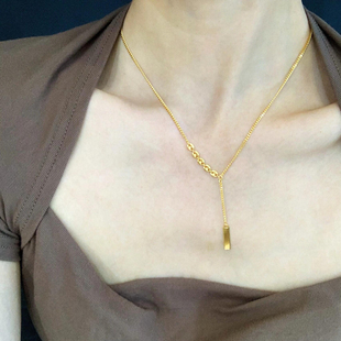 不掉色!亮晶晶上上签流苏项链女18k包金仿真黄金幸运签气质锁骨链