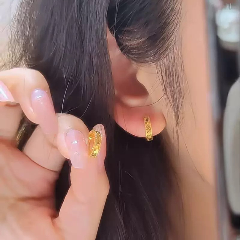 「碎冰冰」超闪纯银针黄金色小巧耳环时尚通勤高颜值气质耳扣耳饰