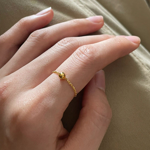 福利回馈款～纯手工制作一颗转运好运小金珠不掉色戒指18K包金潮