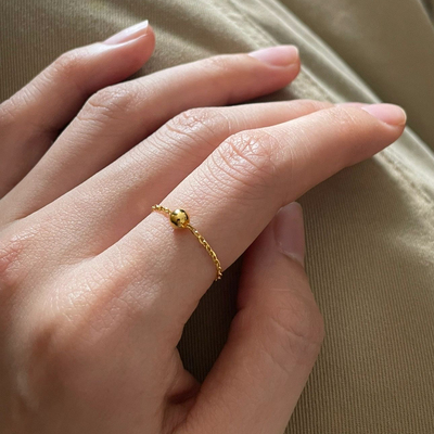 手工编织风一颗小金珠戒指ins