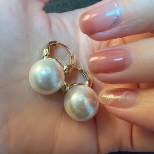 日本珍珠耳钉大颗14mm极光炫彩大珍珠耳扣式耳环马凡舒同款纯银