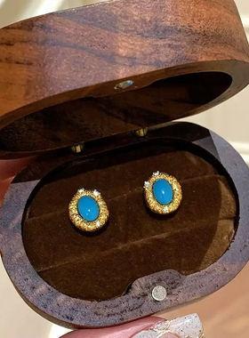 原创《希腊的蓝》ins韩系博主蓝色克莱因蓝多巴胺圆形925纯银耳钉