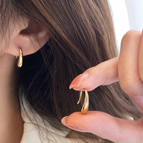 精致上班设计感素圈金色水滴耳钩耳环女法式小众高级感扛过敏百搭