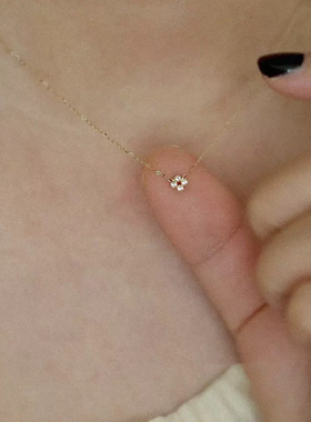 永远为品质买单!通体纯银镀14k金轻奢迷你小花项链锁骨链日系甜美