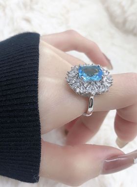 高级感方形圣玛利亚蓝宝石戒指