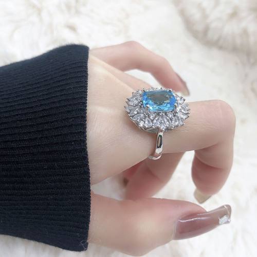 高级感方形圣玛利亚蓝宝石戒指