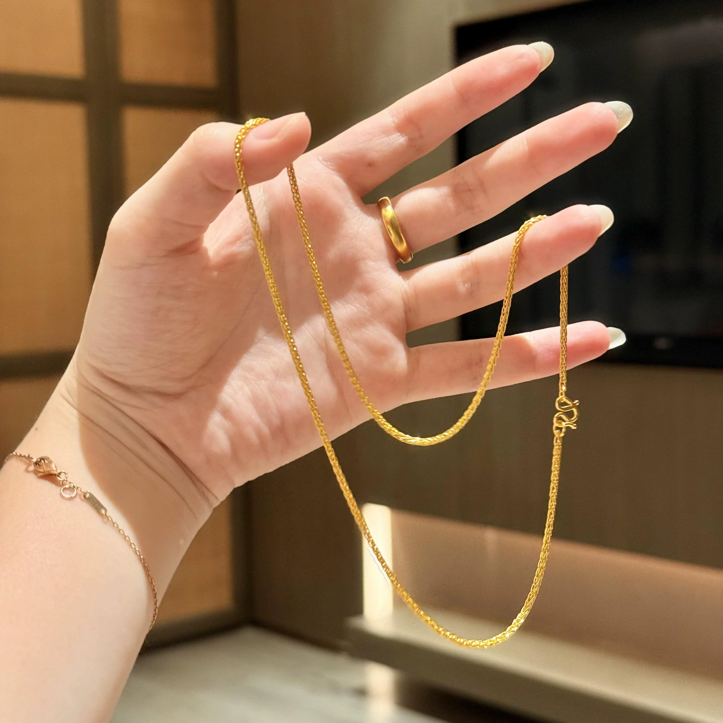 山茶心事~素带就好看裸链不掉色基础粗款百搭高级范M扣项链仿真金